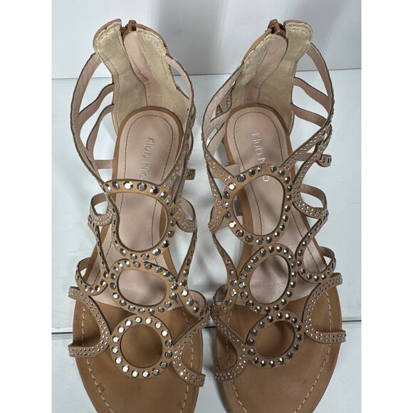 Klub Nico Joella Sandals Flats Leather Tan Size 7 Neutral Zipper Studded Boho - Picture 6 of 10